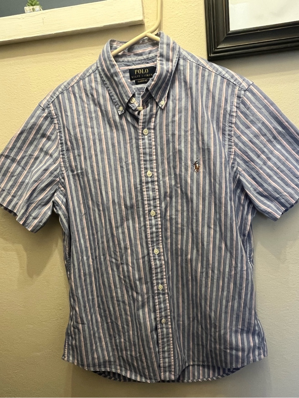 Polo by Ralph Lauren Men’s Blue & White Stripe Short-Sleeve Button-Down Shirt